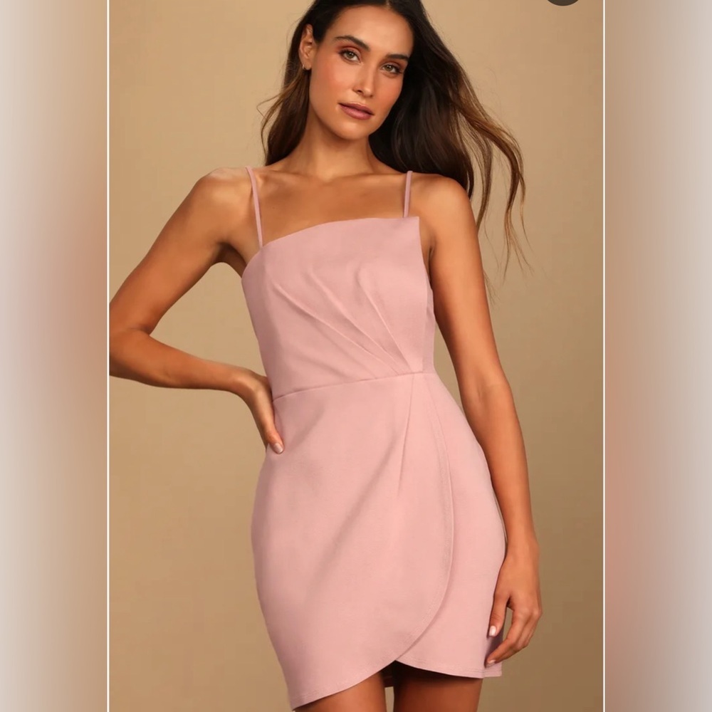 NWT Lulus Drinks On Me Mauve Pink Sleeveless Pleated Bodycon Dress Size Small